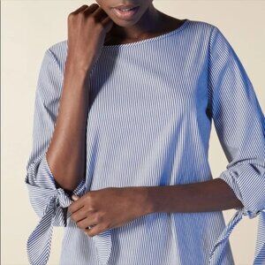 Lafayette 148 Elaina Bow Tie Sleeve Striped Blouse S